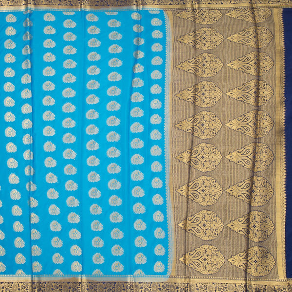 Semi Mysore Silk Sky Blue Embroidered Saree 03