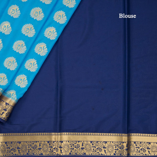 Semi Mysore Silk Sky Blue Embroidered Saree 03