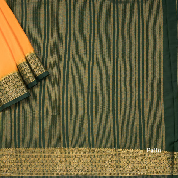 Semi Mysore Silk Mango Yellow Plain Saree 12