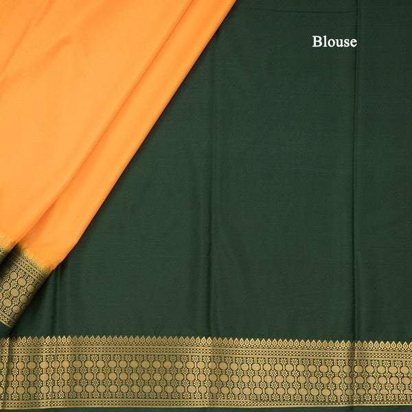 Semi Mysore Silk Mango Yellow Plain Saree 12