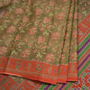 Chanderi Cotton Olive Green Floral Printed Saree 02