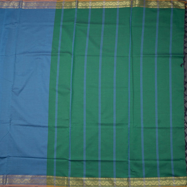 Poly Cotton Blue Plain Saree With Zig Zag Design Zari Border