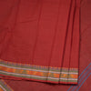 Chettinad Cotton Brick Red Saree With Thread Border Without Blouse