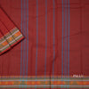 Chettinad Cotton Brick Red Saree With Thread Border Without Blouse