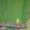 Kanchi Cotton Parrot Green Saree With Zari Buttas And Zari Border