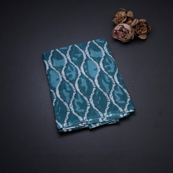 Mul Mul Cotton Teal Blue Printed Saree