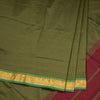 Poly Cotton Olive Green Saree With Temple Zari Border