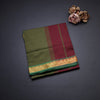 Poly Cotton Olive Green Saree With Temple Zari Border