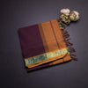 Poly Cotton Dark Purple Saree With Peacock Zari Border