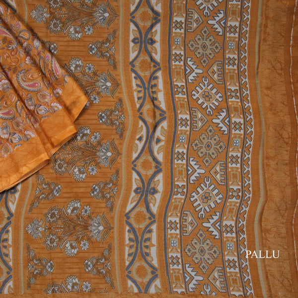 Chiffon Golden Yellow Printed Saree