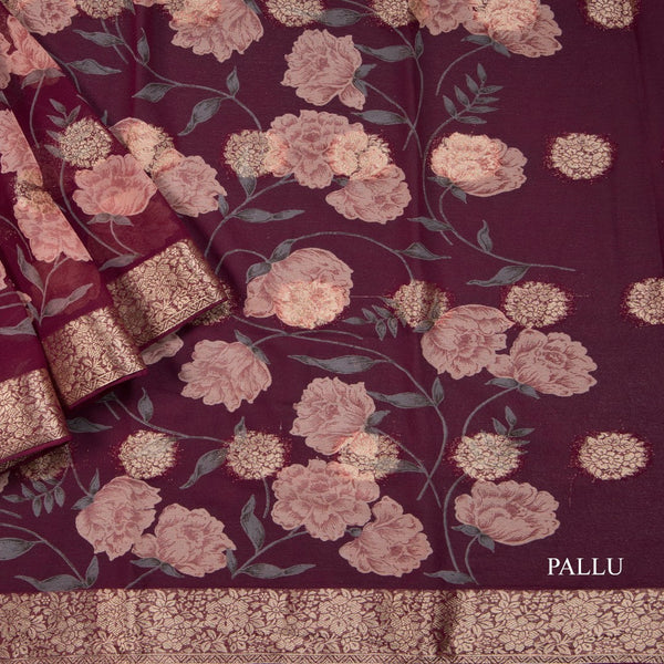 Chiffon Wine Colour Printed Saree