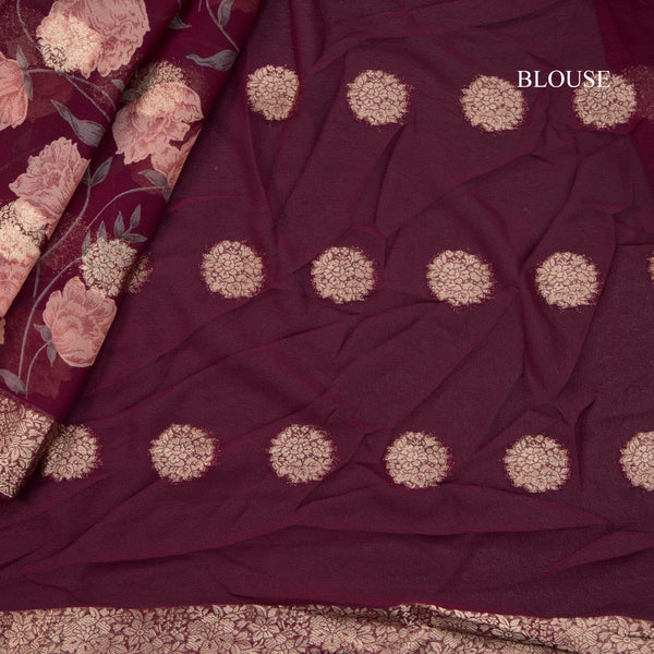 Chiffon Wine Colour Printed Saree