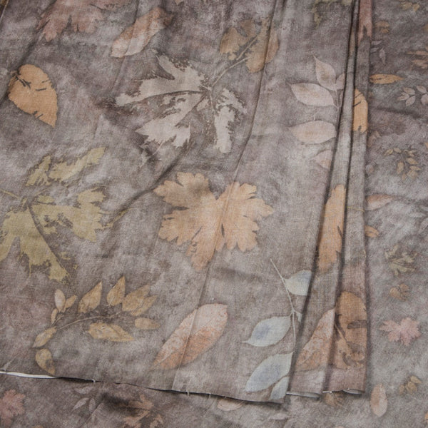 Mulberry Silk Grey Printed Saree With Leaf Design