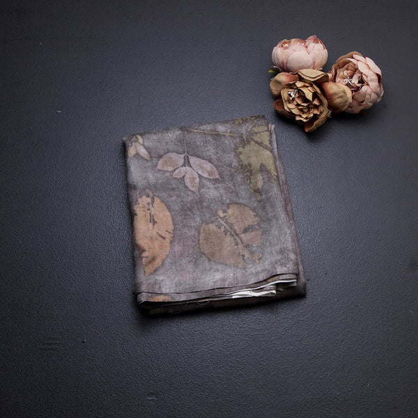 Mulberry Silk Grey Printed Saree With Leaf Design