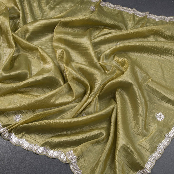 Organza Olive Green Stone Worked Saree