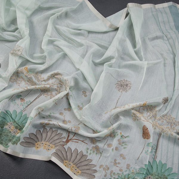 Semi Raw Silk Light Green Printed Saree - Kumaran Silks