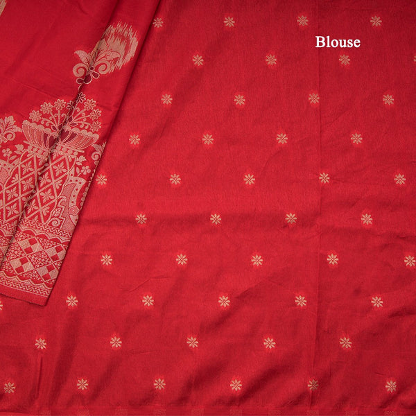 Semi Tussar Red Zari Worked Saree