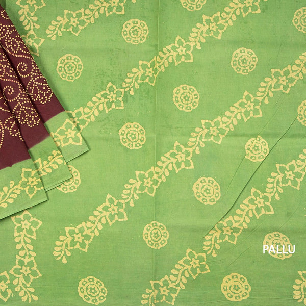 Sungudi Cotton Maroon Printed Saree Without Blouse 09