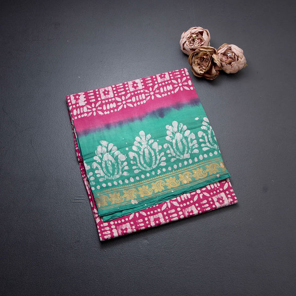 Sungudi Cotton Hot Pink Printed Saree Without Blouse 04