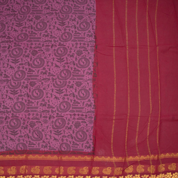 Sungudi Cotton Plum purple Printed Saree Without Blouse