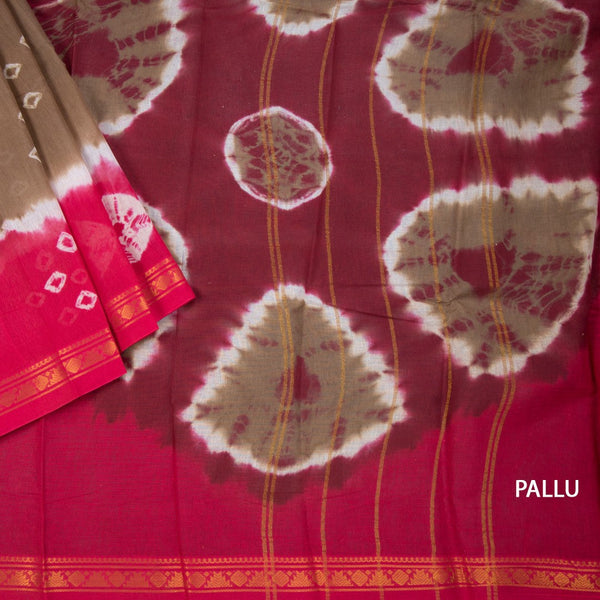 Sungudi Cotton Light Brown Printed Saree 05
