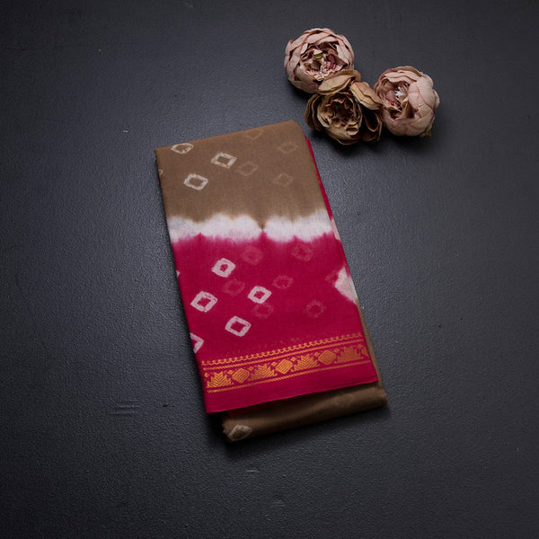 Sungudi Cotton Light Brown Printed Saree 05