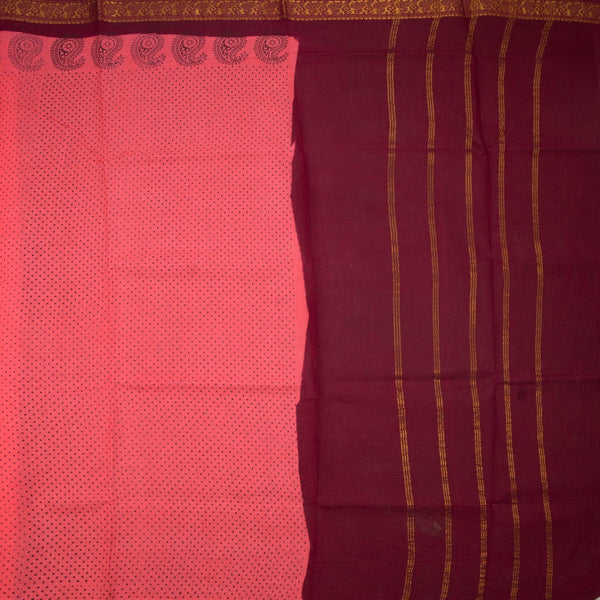 Sungudi Cotton Dark Peach Printed Saree Without Blouse 03