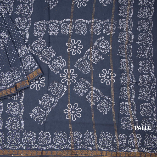 Sungudi Cotton Dark Blue Printed Saree Without Blouse