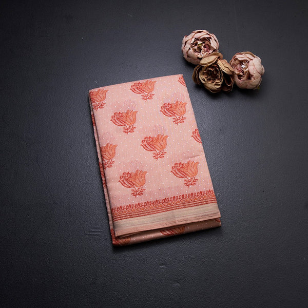 Chanderi Cotton Light Peach Printed Saree