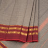 Chettinad Cotton Grey Plain Saree With Zari Border Without Blouse