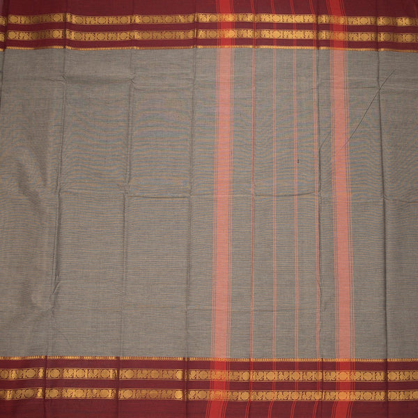 Chettinad Cotton Grey Plain Saree With Zari Border Without Blouse