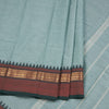 Chettinad Cotton Pista Green Plain Saree With Temple Border Without Blouse