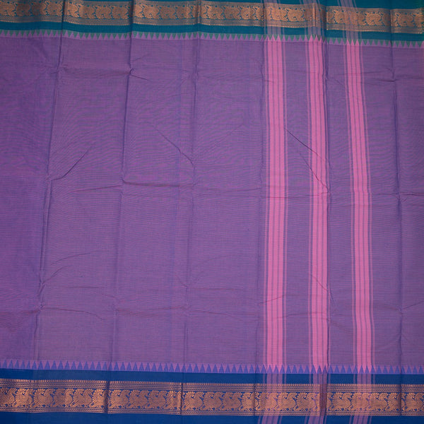 Chettinad Cotton Purple Plain Saree With Temple Border Without Blouse