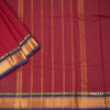 Chettinad Cotton Maroon Plain Saree With Temple Border Without Blouse