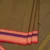 Chettinad Cotton Olive Green Plain Saree With Thread Border Without Blouse