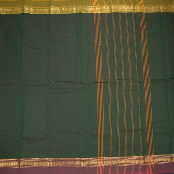Chettinad Cotton Bottle Green Plain Saree With Zari Border Without Blouse 02