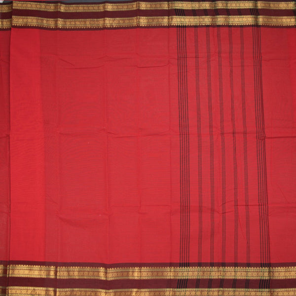 Chettinad Cotton Red Plain Saree With Rettapet Border Without Blouse