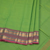 Chettinad Cotton Parrot Green Plain Saree With Rettapet Border Without Blouse