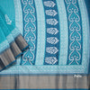 Semi Raw Silk Light Peacock Blue Printed With Zari Stripes Saree
