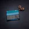 Semi Raw Silk Light Peacock Blue Printed With Zari Stripes Saree