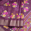 Semi Raw Silk Purple Printed With Zari Stripes Saree