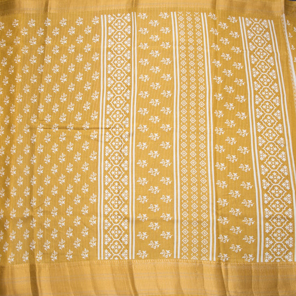 Semi Raw Silk Gold Printed With Zari Stripes Saree