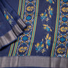 Semi Raw Silk Navy Blue Printed With Zari Stripes Saree
