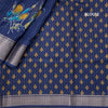 Semi Raw Silk Navy Blue Printed With Zari Stripes Saree
