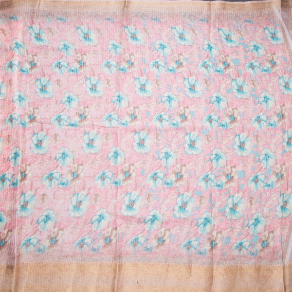 Semi Raw Silk Baby Pink Printed With Zari Stripes Saree