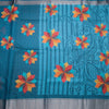 Semi Raw Silk Peacock Blue Printed With Zari Stripes Saree