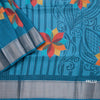 Semi Raw Silk Peacock Blue Printed With Zari Stripes Saree