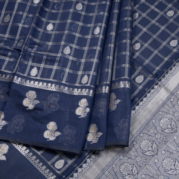Semi Raw Silk Navy Blue Zari Worked Saree