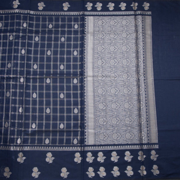 Semi Raw Silk Navy Blue Zari Worked Saree