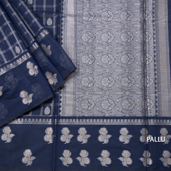Semi Raw Silk Navy Blue Zari Worked Saree